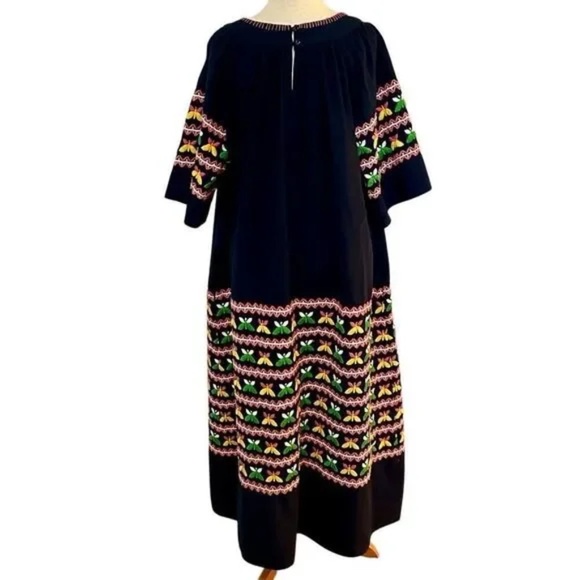 Frances Valentine Kaftan Butterfly Embroidered Dress In Navy Size 22 - Picture 9 of 11